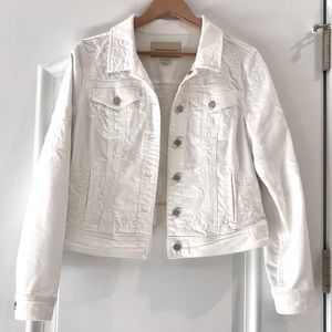 Anthropologie Embroidered White Jean Jacket